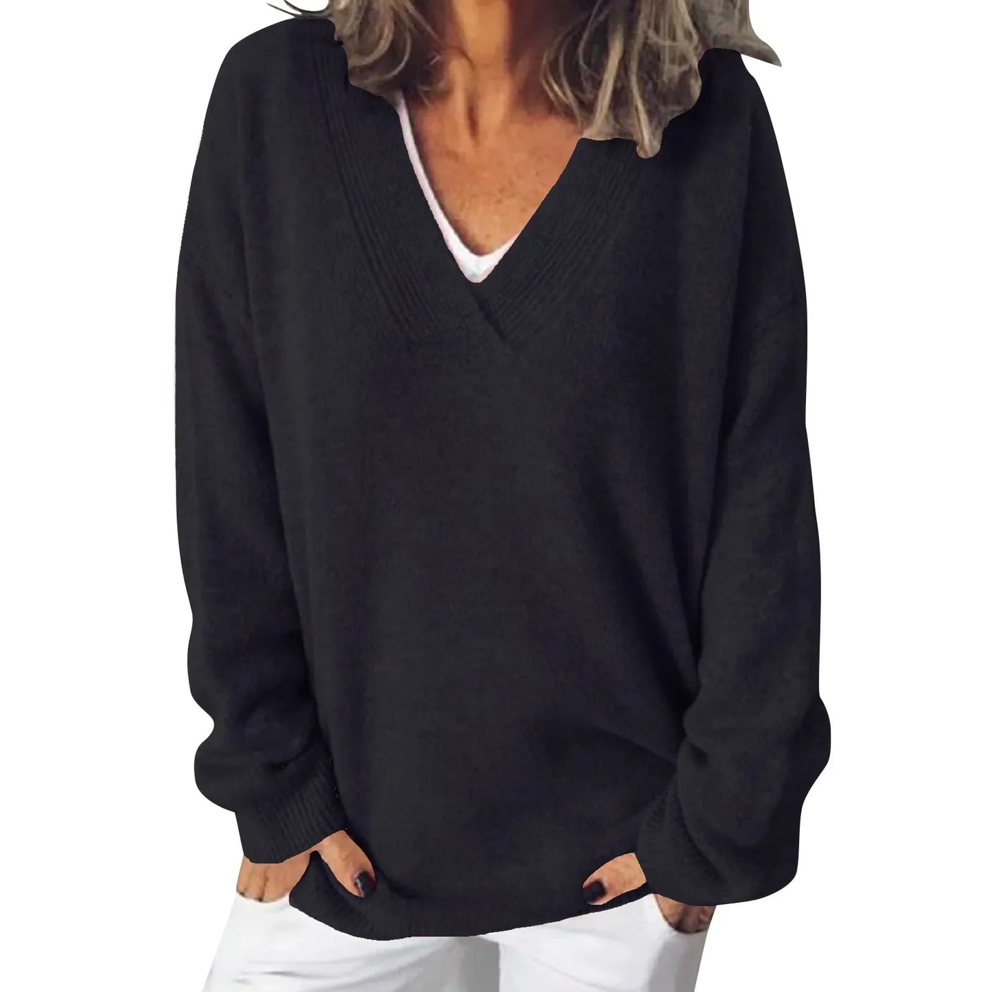 WW | Warmer V-ausschnitt Langärmelig Pullover