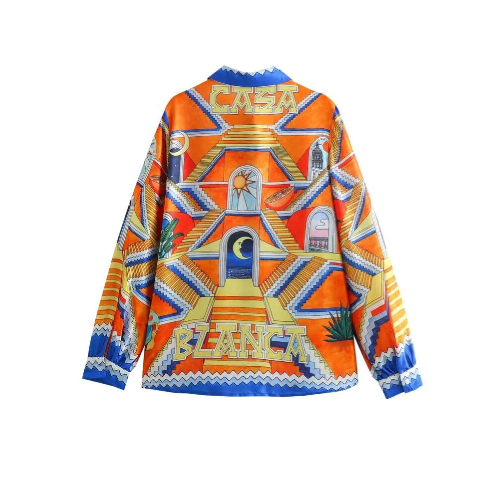 Merche - Vielseitiges Print-Shirt mit losen Revers - Weite Hose im Set