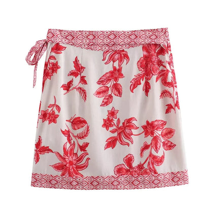Merche - Hemd & Rock Set - Blumenmuster - Hohe Taille Leinen - Sommer