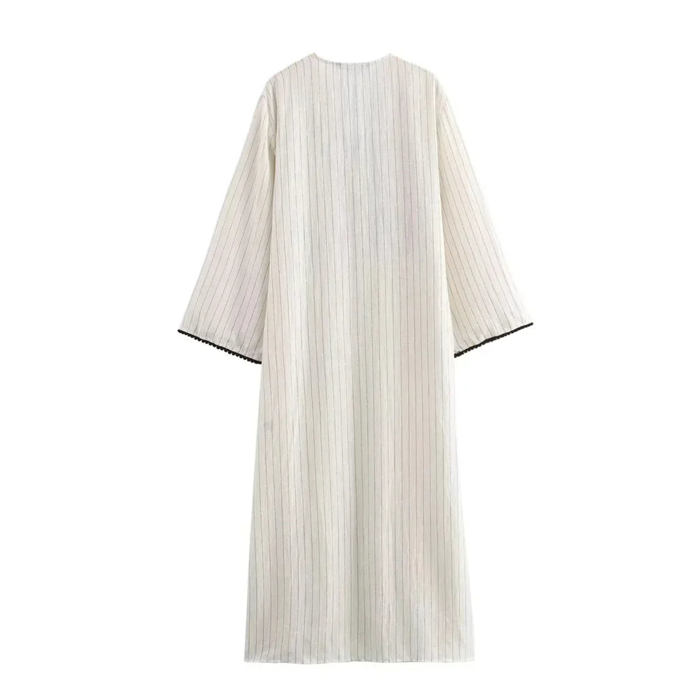 Merche - Kleid - Locker - V-Ausschnitt - Langarm - Streifen - Herbst