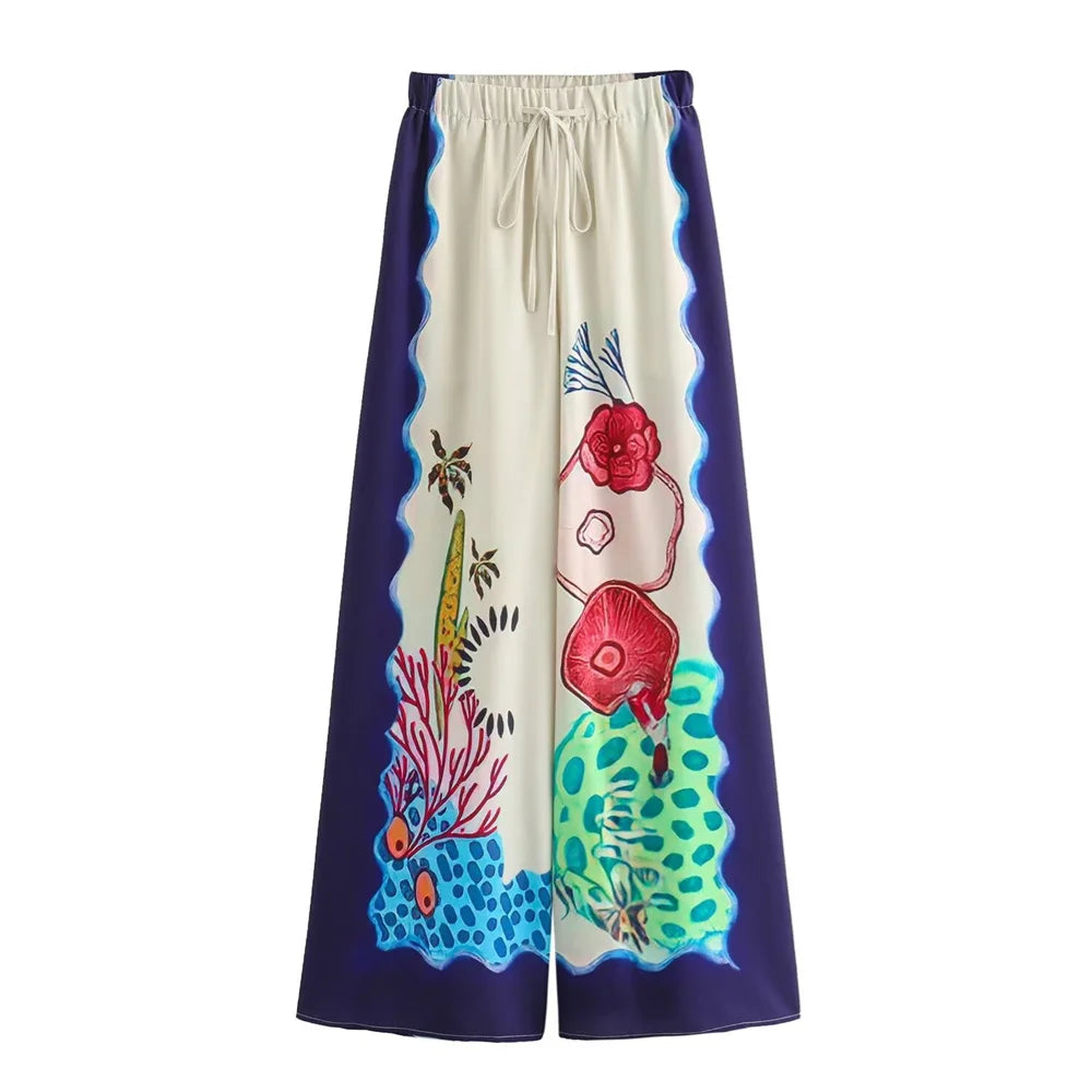 Merche - Outfit-Sets - Polyester - Oberteil mit langem Ärmel und Kragen - Hose mit weitem Bein - Sommer