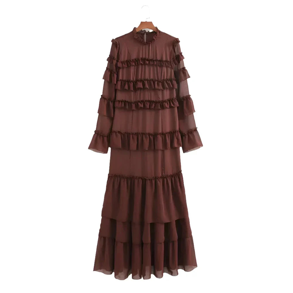 Merche - Langärmeliges Kleid - Lagenchiffon - Rüschen - Herbst