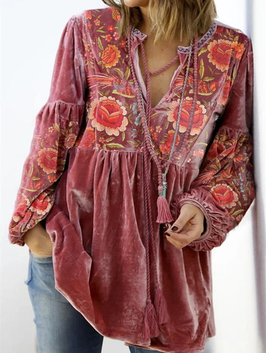 WW | Weinlese Print V-ausschnitt Pullover
