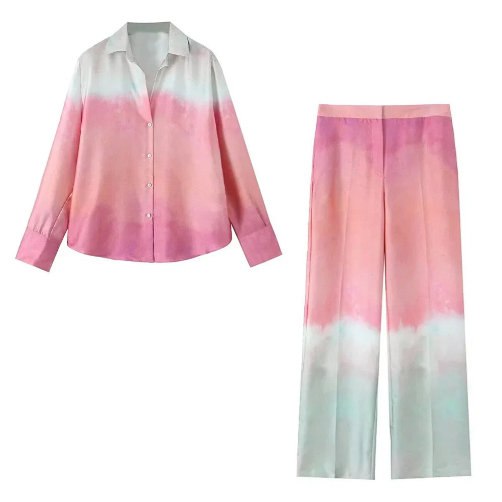 Merche - Outfit-Sets - Polyester - Langarm - High Waist Pants - Tie Dye - Sommer