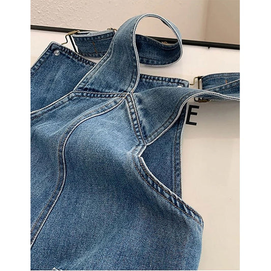 WW | Weinlese Denim Overall, Weit Geschnittene Hosenbeine, Hohe Taille, Gerade Jeans