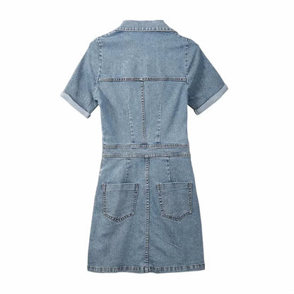 Merche - Minikleid - Polyester/Denim - Polo kurze Ärmel - Sommer