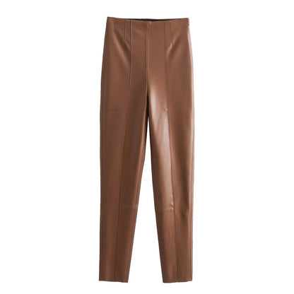 Merche - Mode Casual Slim Fit Kunstleder Hohe Taille Hosen - Alle Jahreszeiten