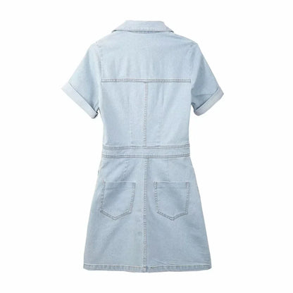 Merche - Minikleid - Polyester/Denim - Polo kurze Ärmel - Sommer
