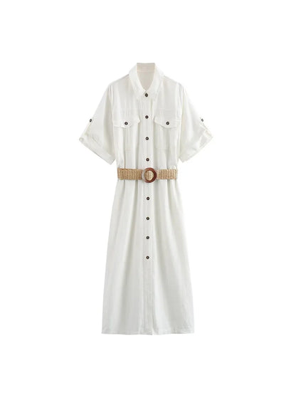 Merche - Kleid - Langarm - Leinengürtel - Herbst
