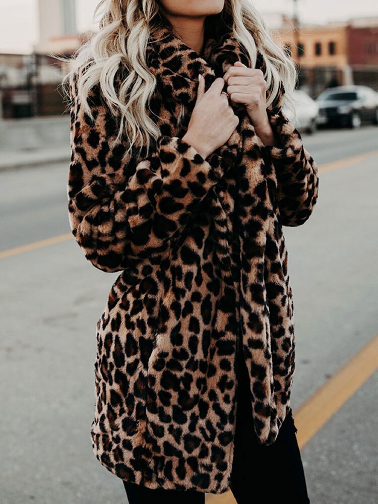 WW | Warmer Langärmelig Flauschig Leopard Druck Mantel