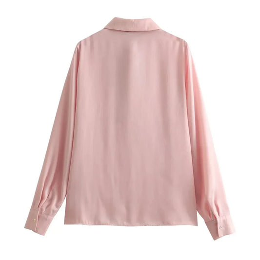 Merche - Oberteile - Polyester - Langarm - Seidentextur - Eleganter Schleifenkragen - Sommer