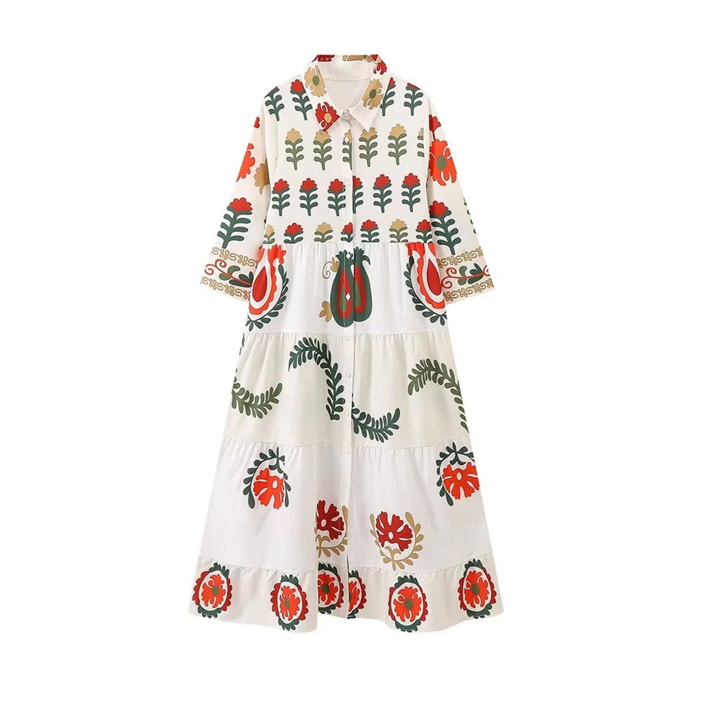 Merche - Kleid - Langarm - Locker - Bedruckt - Herbst