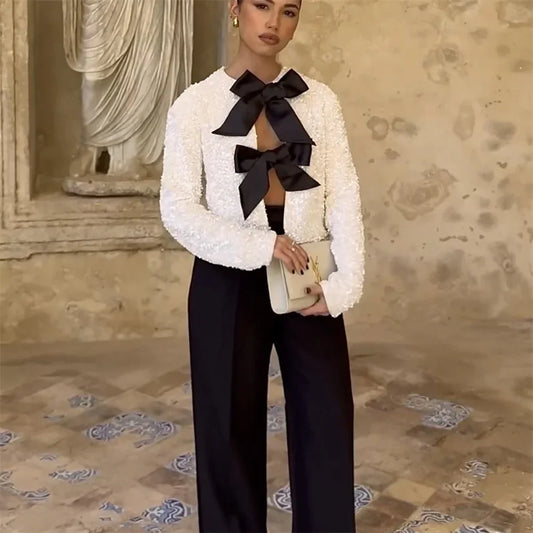 Merche - Oberteile - Polyester - Rundhals - Paillettenmantel mit Fliege - Sommer