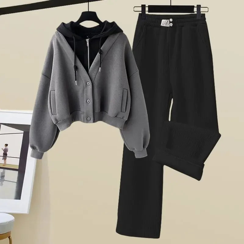 WW | Trainingsanzug Trendy Weste Mit Kapuze Und Weiten Hosenbeinen Für Damen
