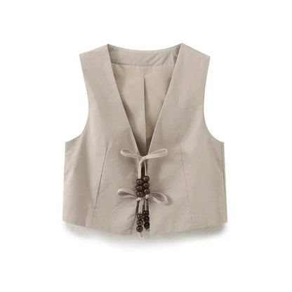 Merche - Tank Top und Hosen Set - Perlenschleife Leinenmischung - Sommer