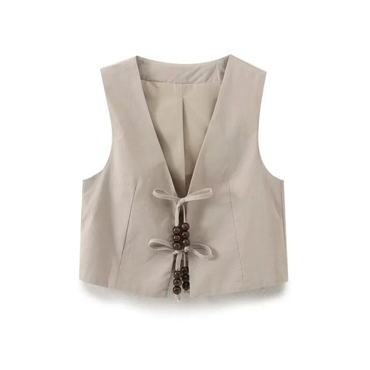Merche - Tank Top und Hosen Set - Perlenschleife Leinenmischung - Sommer