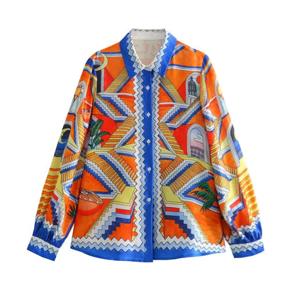 Merche - Vielseitiges Print-Shirt mit losen Revers - Weite Hose im Set