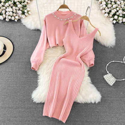 Merche gestricktes elegantes Outfit-Set bestehend aus Pullover und Kleid