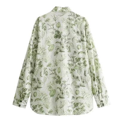 Merche - Polokragen Langarm-Shirt High Waist Print Hosen Set - Alle Jahreszeiten