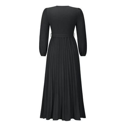 Langärmliges Plisseekleid in Maxilänge mit Taillenband