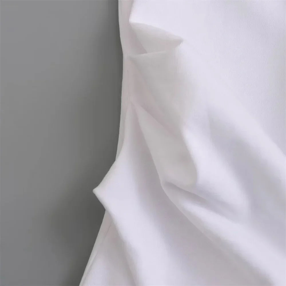 Merche - Oberteile - Polyester/Leinen - Tiefer Ausschnitt Asymmetrisch - Plissee T-Shirt - Sommer