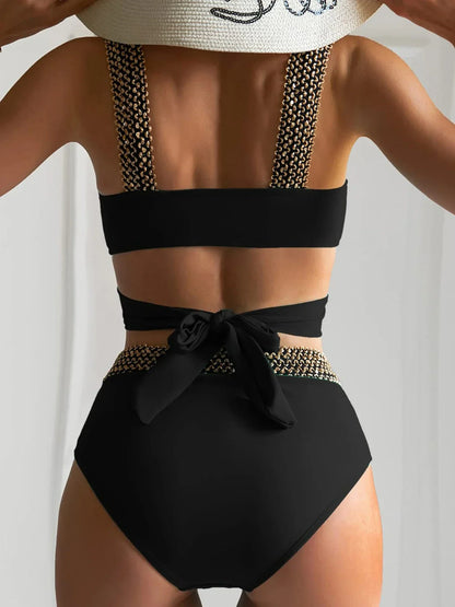 Bikini-Set mit hoher Taille und Flash-Patchwork