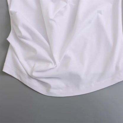 Merche - Oberteile - Polyester/Leinen - Tiefer Ausschnitt Asymmetrisch - Plissee T-Shirt - Sommer