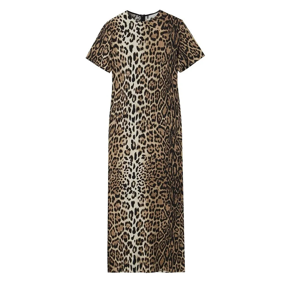 Merche - Maxikleid - Polyester - Rundhals - Leopardenmuster - Herbst