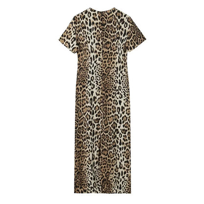 Merche - Maxikleid - Polyester - Rundhals - Leopardenmuster - Herbst