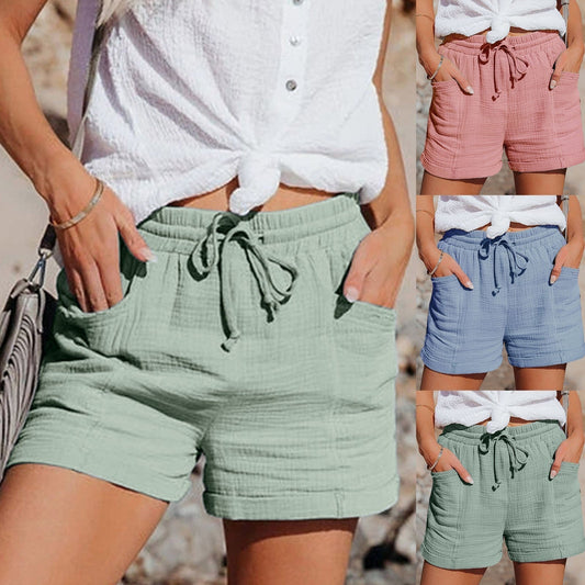WW | Lässige Kurze Hosen Mit Hoher Taille Und Kordelzug Mit Taschen Und Lockerer Passform