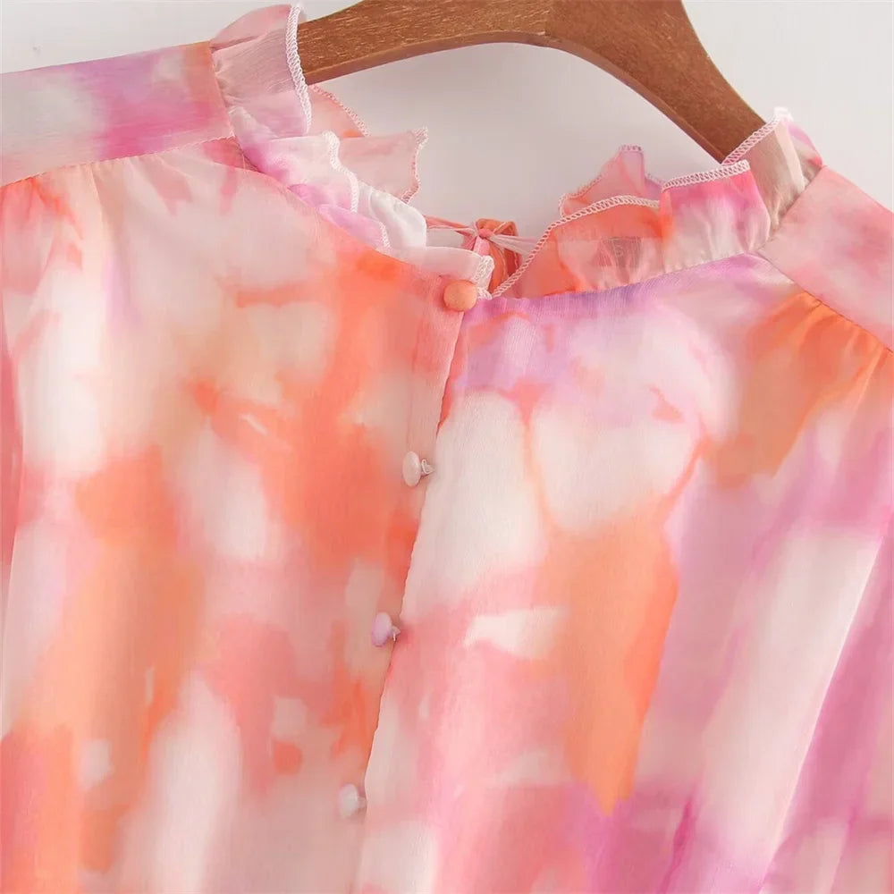 Merche - Langärmeliges Kleid - Slim Fit Chiffon - Tie-Dyed Print - Herbst
