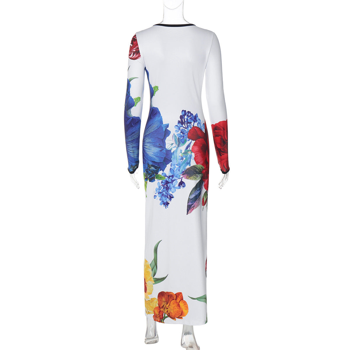 Elegantes Langarm-Blumenmuster-Maxikleid