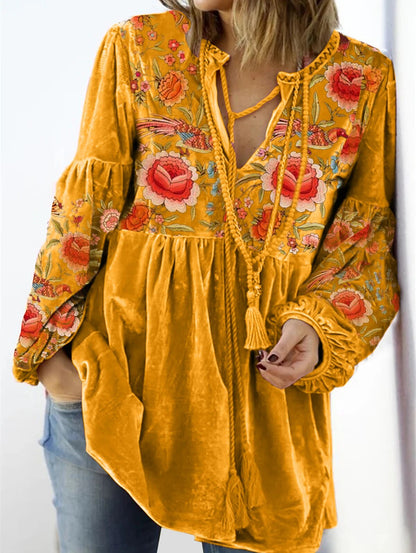 WW | Weinlese Print V-ausschnitt Pullover
