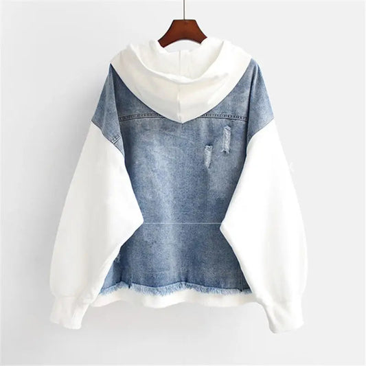 WW | Warme Langärmelig Reißverschluss Kapuze Denim Jacke