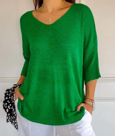 Merche Einfarbiger Strickpullover mit V-Ausschnitt