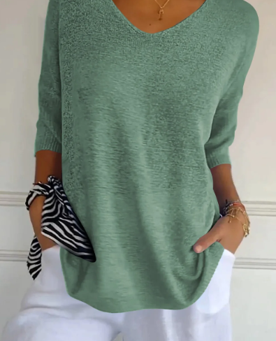 Merche Einfarbiger Strickpullover mit V-Ausschnitt