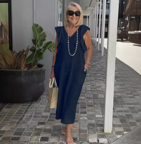 kleid aus baumwolle und leinen