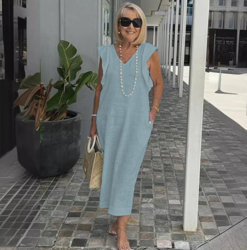 kleid aus baumwolle und leinen