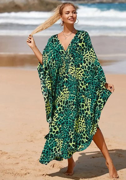 – boho-kleider mit fledermausärmeln und geparden-print