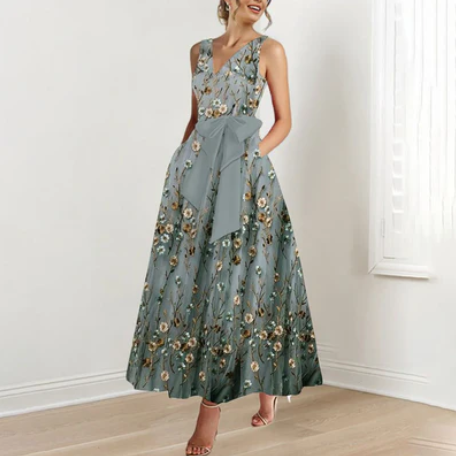 – blumengrünes maxikleid