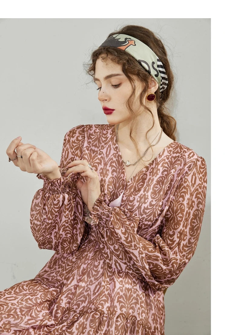Langärmlige Vintage-Chiffon-Kleider
