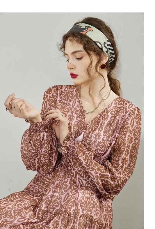 Langärmlige Vintage-Chiffon-Kleider
