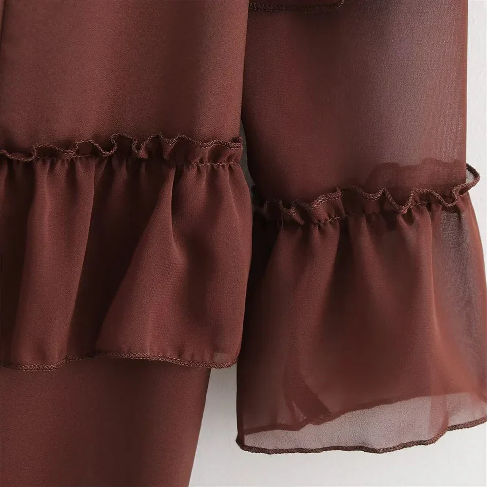 Merche - Langärmeliges Kleid - Lagenchiffon - Rüschen - Herbst