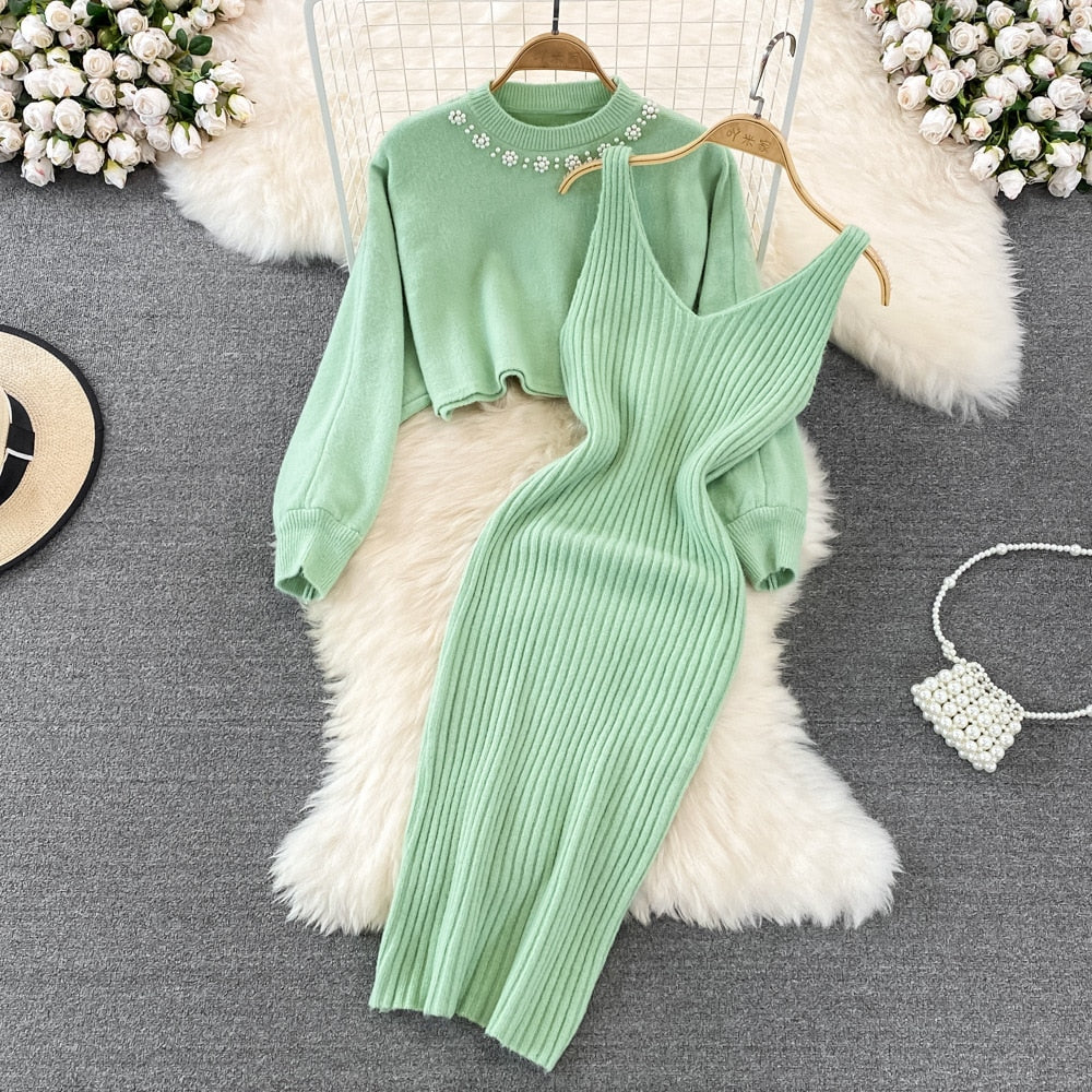 Merche gestricktes elegantes Outfit-Set bestehend aus Pullover und Kleid