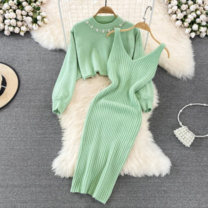 Merche gestricktes elegantes Outfit-Set bestehend aus Pullover und Kleid