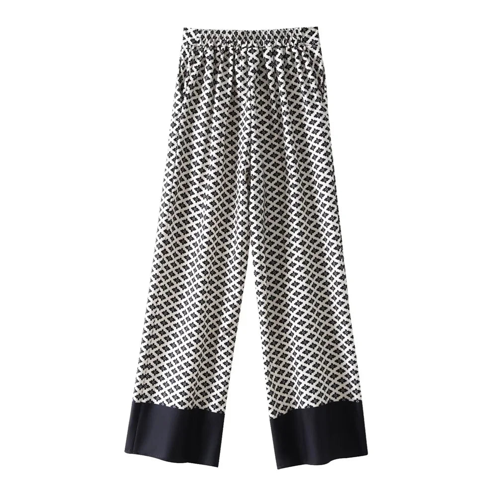 Merche - Outfit-Sets - Polyester - Polokragen - High Waist Pants - Blumendruck - Sommer
