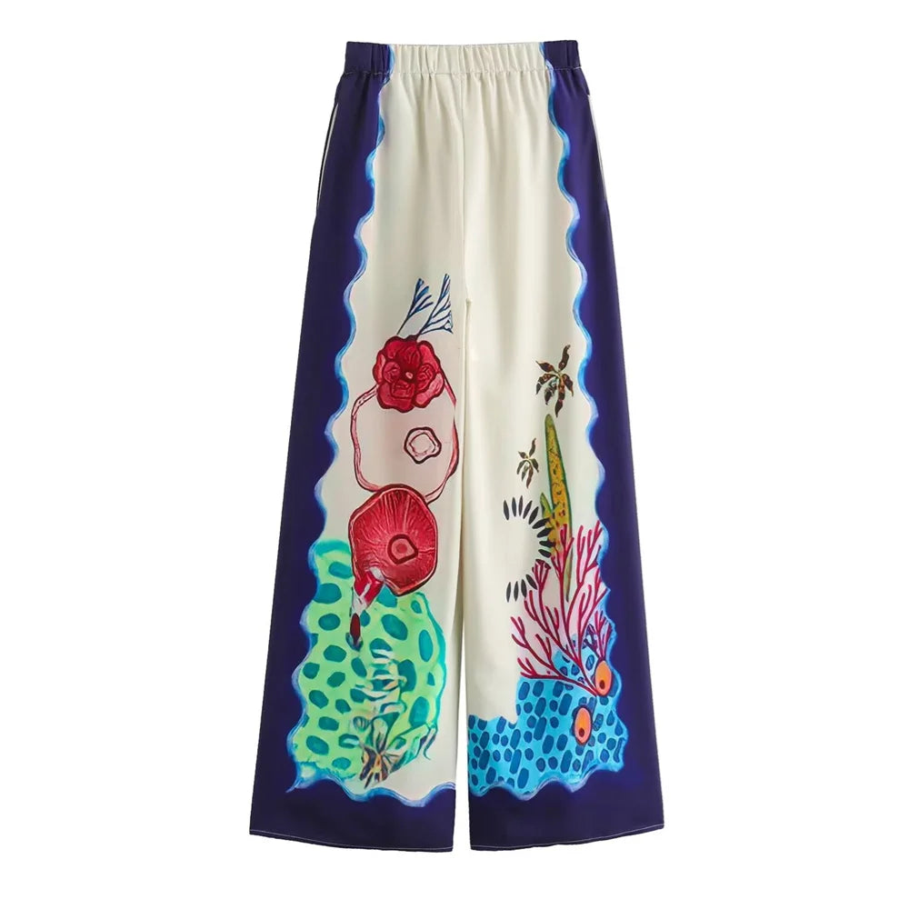Merche - Outfit-Sets - Polyester - Oberteil mit langem Ärmel und Kragen - Hose mit weitem Bein - Sommer