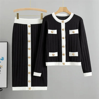 Merche Retro inspiriertes Set mit Strickmuster und knielangem Rock