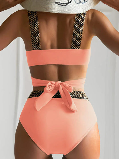 Bikini-Set mit hoher Taille und Flash-Patchwork