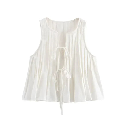 Merche - Shirt & Rock Set - V-Ausschnitt Ärmellos - Hohe Taille - Sommer